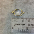 Gold Finish Faceted Clear Quartz Square Bezel Two Ring Connector Component - Measuring 12mm x 12mm - Natural Semi-precious Gemstone