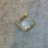 Gold Plated Faceted Clear Hydro (Lab Created) Quartz Diamond Shaped Bezel Pendant - Measuring 15mm x 15mm - Sold Individually