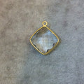 Gold Plated Faceted Clear Hydro (Lab Created) Quartz Diamond Shaped Bezel Pendant - Measuring 15mm x 15mm - Sold Individually