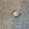 Gold Finish Faceted Clear Quartz Diamond Shaped Bezel Two Ring Connector Component - Measuring 15mm x 15mm - Natural Semi-precious Gemstone