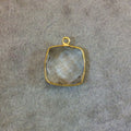 Gold Plated Faceted Clear Hydro (Lab Created) Quartz Square Shaped Bezel Pendant - Measuring 15mm x 15mm - Sold Individually