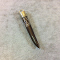 2.5" Dark Brown Bone Spike/Tusk Pendant with Carved "X" Designs and Gold Floral Cap - Measuring 8mm x 65mm Approx - Sold Individually(BL 13)