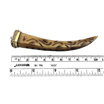4" Carved (Style A) Square Sided Brown Bone Tusk Pendant with Dotted Gold Cap - Measuring 17mm x 20mm x 112mm, Approx. - Sold Individually