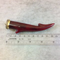 SALE - 4&quot; Long Dyed Deep Red Colored Twig/Antler Shaped Horn Tusk Pendant with Dotted Golden Cap - Measuring 20mm x 110mm