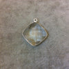 Silver Finish Faceted Clear Quartz Diamond Shaped Bezel Pendant Component - Measuring 18mm x 18mm - Natural Gemstone - Sold Individually