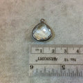 Gunmetal Plated Faceted Clear Hydro (Lab Created) Quartz Heart/Teardrop Shaped Bezel Pendant - Measuring 15mm x 15mm - Sold Individually