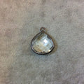 Gunmetal Plated Faceted Clear Hydro (Lab Created) Quartz Heart/Teardrop Shaped Bezel Pendant - Measuring 15mm x 15mm - Sold Individually