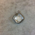 Gunmetal Plated Faceted Clear Hydro (Lab Created) Quartz Diamond Shaped Bezel Pendant - Measuring 15mm x 15mm - Sold Individually