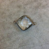 Gunmetal Finish Faceted Clear Quartz Diamond Shaped Bezel Connector Component - Measuring 15mm x 15mm - Natural Semi-precious Gemstone