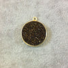 Gold Finish Deep Gold/Bronze Round/Coin Shaped Natural Druzy Agate Bezel Pendant Component - Measures 20mm x 20mm - Sold Individually