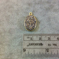 Gold Finish Metallic Silver Vertical Oval Shaped Natural Druzy Agate Bezel Pendant Component - Measures 13mm x 18mm - Sold Individually