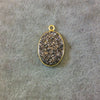Gold Finish Metallic Silver Vertical Oval Shaped Natural Druzy Agate Bezel Pendant Component - Measures 13mm x 18mm - Sold Individually