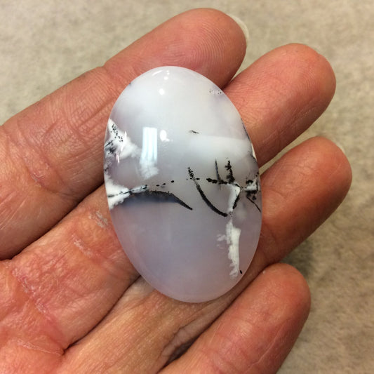 Dendritic Opal Oblong Oval Shaped Flat Back Cabochon - Measuring 28mm x 43mm, 6mm Dome Height - Natural High Quality Gemstone