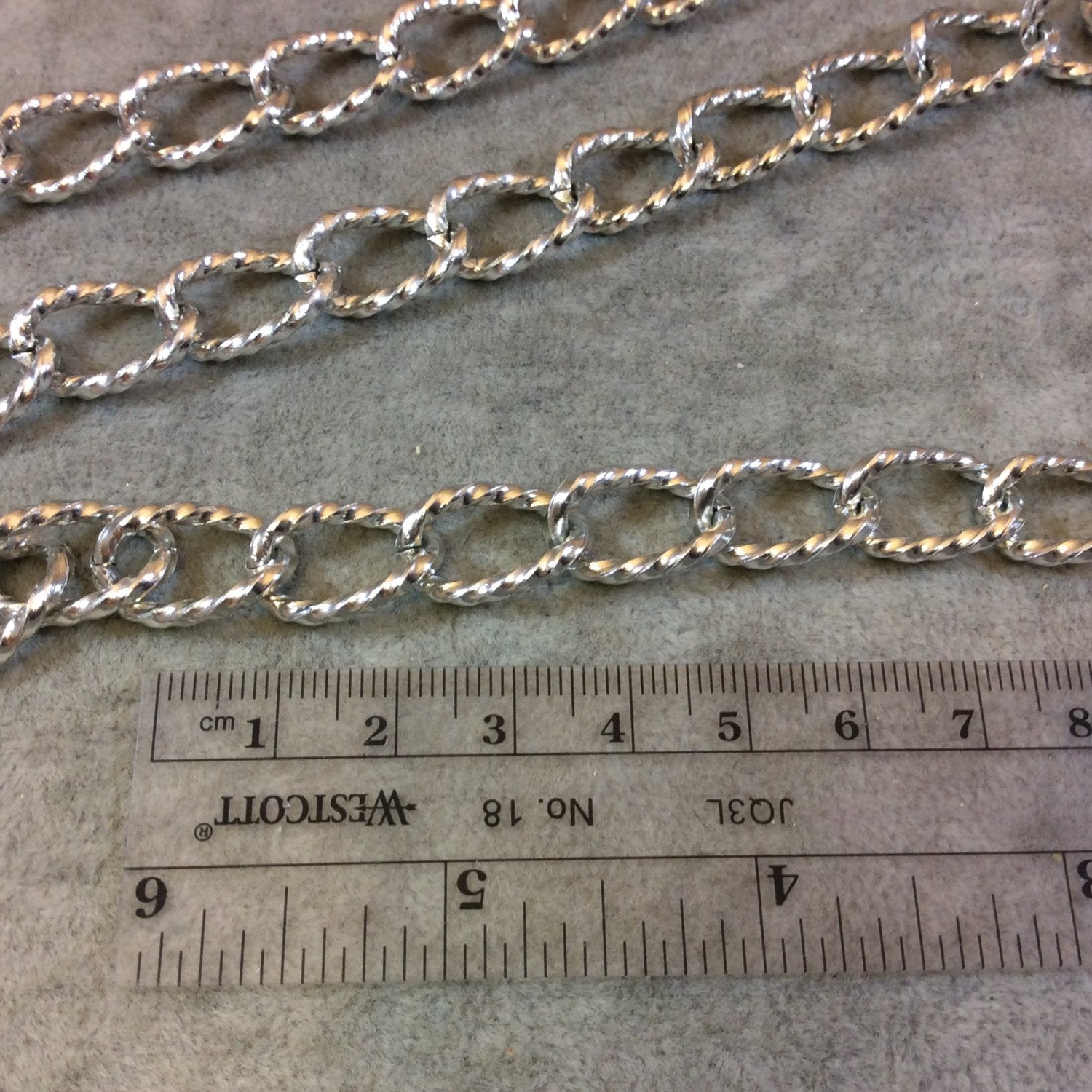 A1309 FULL SPOOL - Silver Plated Aluminum Oblong Oval Shaped Twisted Wire Link Curb Chain with 11mm x 17mm Links - Three Finishes Available