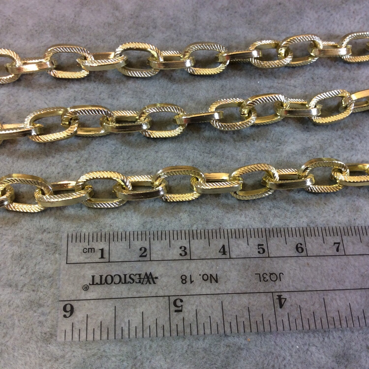 A1357 - 5' Section of Gold Finish Aluminum Dapped Cable Chain with 9mm x 14mm Links - Available in Other Finishes, Check Related Listings!