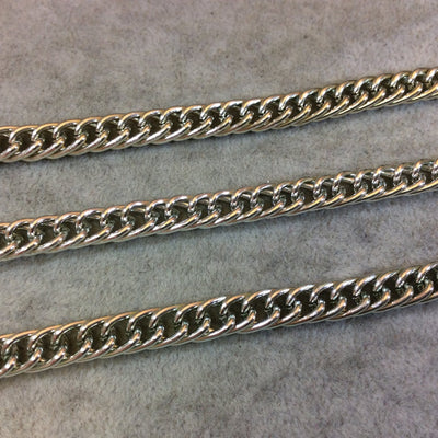 A1614 FULL SPOOL - Silver Plated Aluminum Flattened Long Oval Shaped Prince of Wales Chain with 7mm x 10mm Links - Three Finishes Available