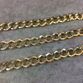 A1519 FULL SPOOL - Gold Plated Aluminum Wide Diamond/Angular Shaped Flat Link Curb Chain with 9mm x 11mm Links - Three Finishes Available