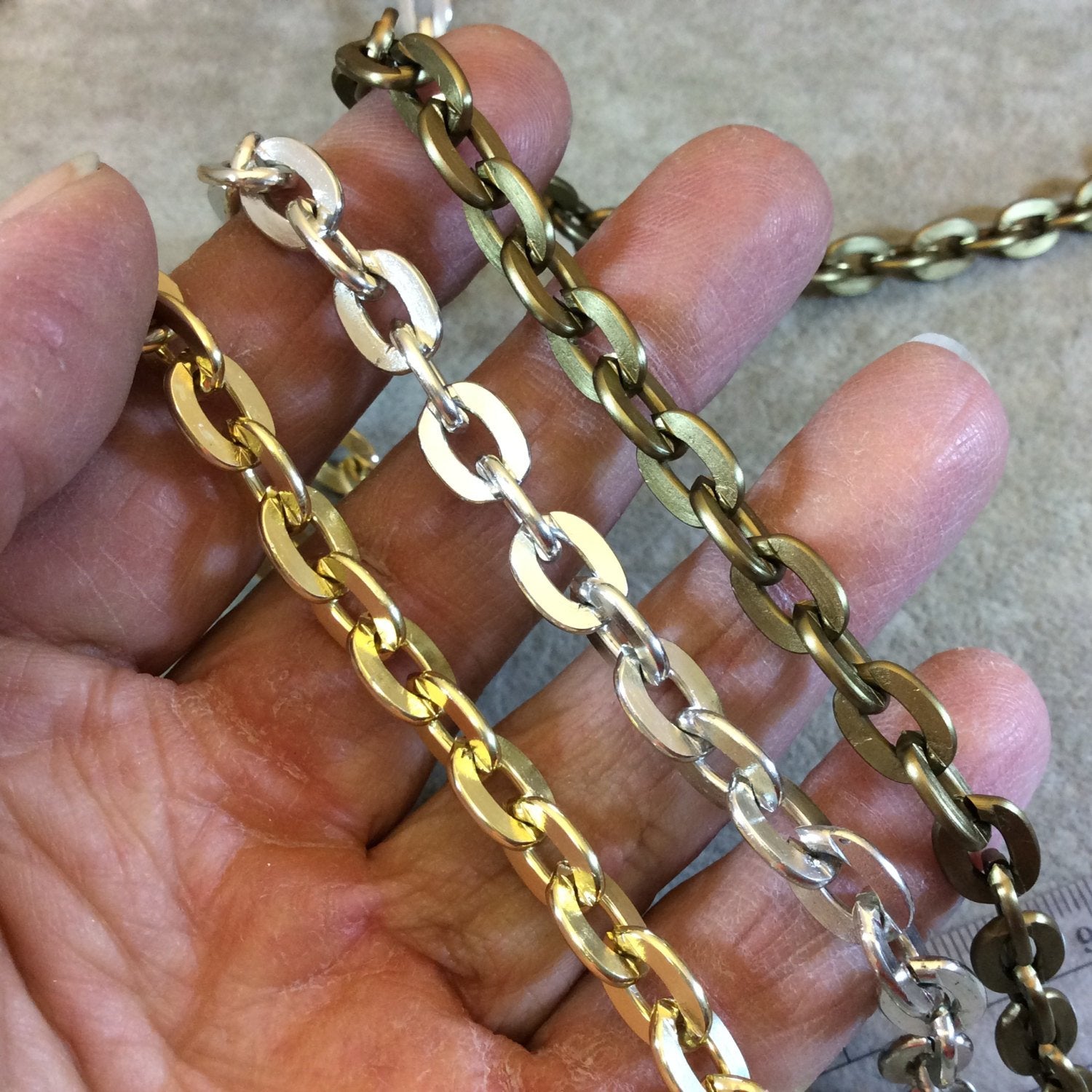 A1443 FULL SPOOL - Bronze Plated Aluminum Thick Flat Oval Alternating Link Cable Chain with 7mm x 10mm Links - Three Finishes Available