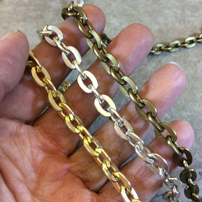 A1443 - 5' Section of Silver Finish Aluminum Flat Cable Chain with 7mm x 10mm Links - Available in Other Finishes, Check Related Listings!