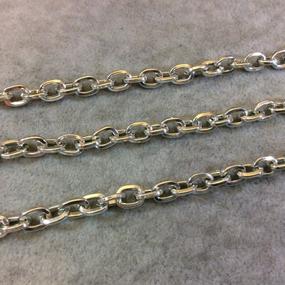 A1528 FULL SPOOL - Silver Plated Aluminum Round Wire Alternating Oval Shaped Link Curb Chain with 6mm x 8mm Links - Three Finishes Available