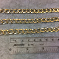 A1519 FULL SPOOL - Gold Plated Aluminum Wide Diamond/Angular Shaped Flat Link Curb Chain with 9mm x 11mm Links - Three Finishes Available