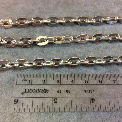 A1443 FULL SPOOL - Silver Plated Aluminum Thick Flat Oval Alternating Link Cable Chain with 7mm x 10mm Links - Three Finishes Available