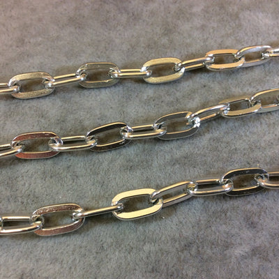 A1442 FULL SPOOL - Silver Plated Aluminum Long Flat Oval Alternating Link Cable Chain with 8mm x 13mm Links - Three Finishes Available