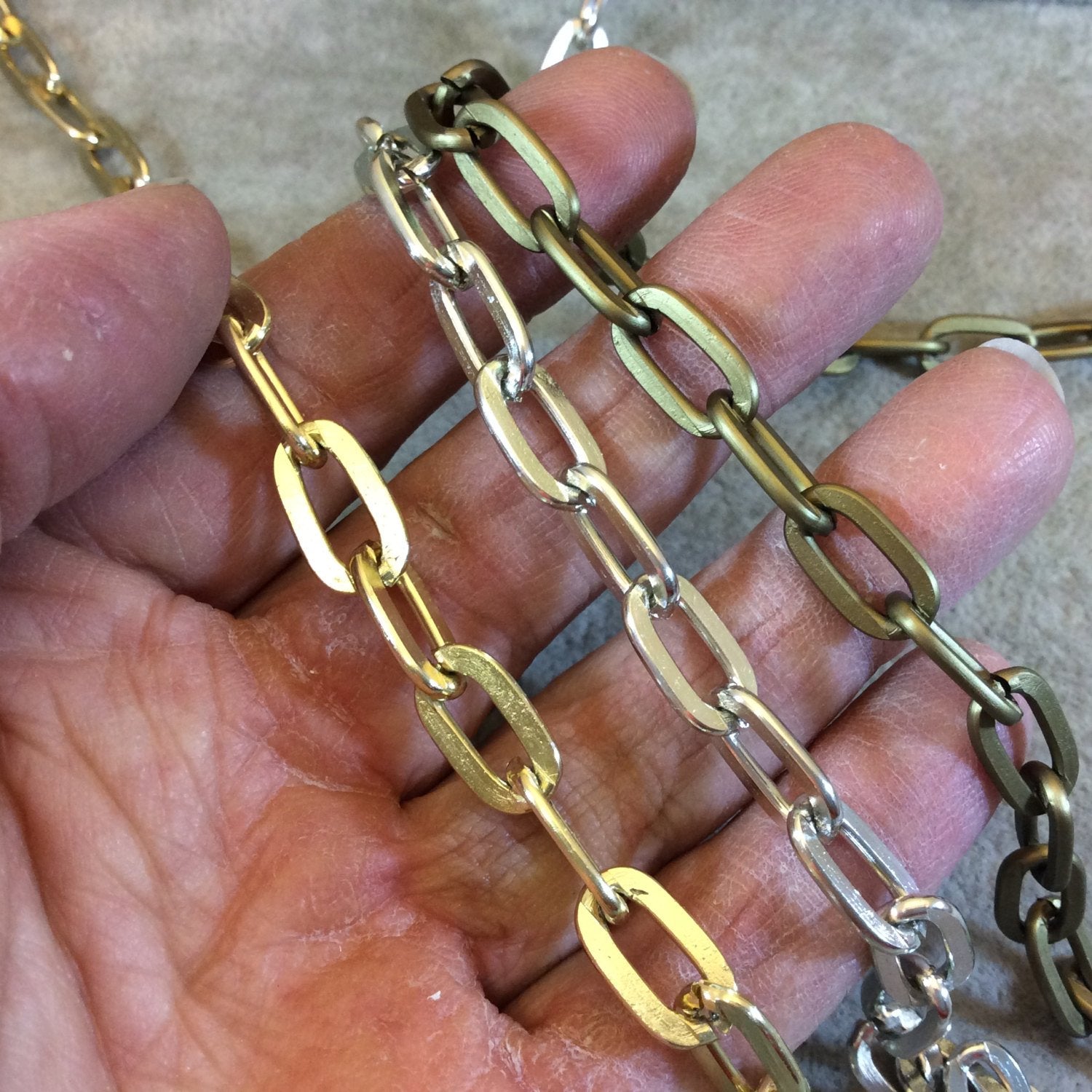 A1442 FULL SPOOL - Silver Plated Aluminum Long Flat Oval Alternating Link Cable Chain with 8mm x 13mm Links - Three Finishes Available