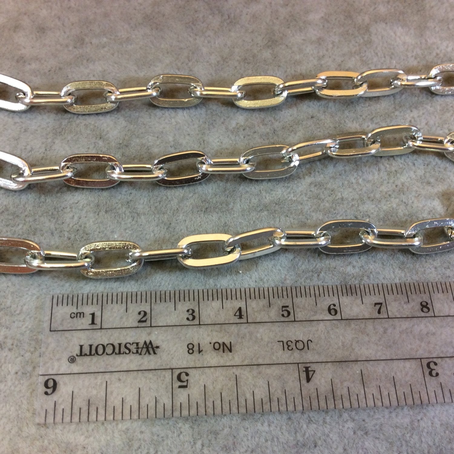 A1442 FULL SPOOL - Silver Plated Aluminum Long Flat Oval Alternating Link Cable Chain with 8mm x 13mm Links - Three Finishes Available
