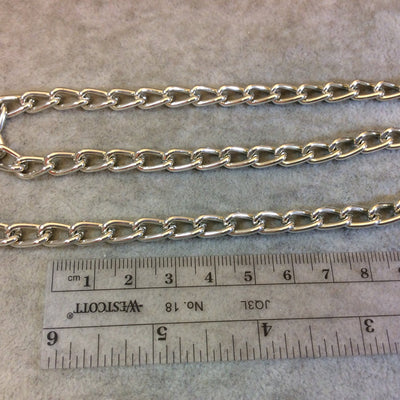 A1504 FULL SPOOL - Silver Plated Aluminum Flattened Oval Shaped Twisted Link Curb Chain with 6mm x 11mm Links - Three Finishes Available
