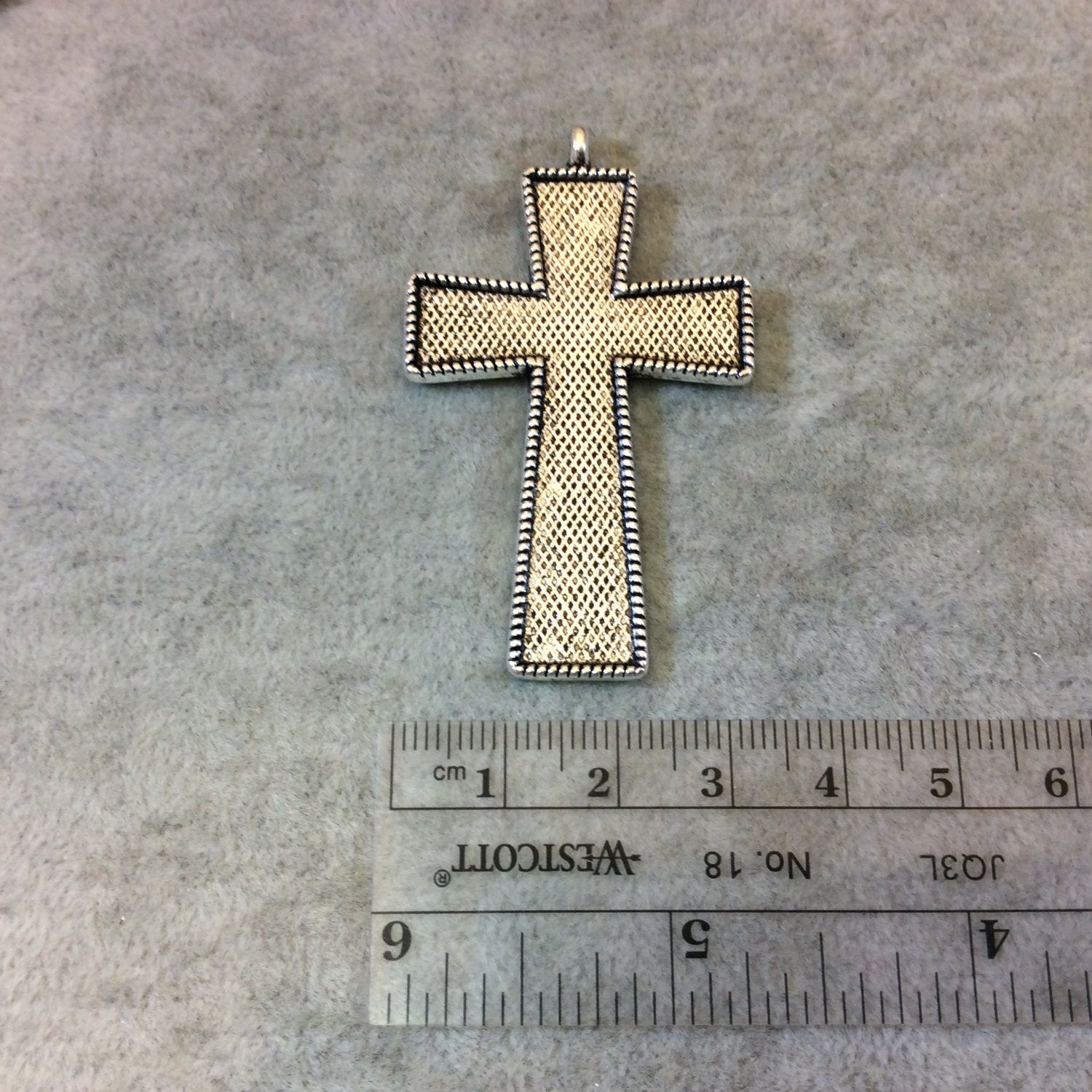 2" Long Tibetan Silver Mesh Stamped/Textured Cross Shaped Focal Pendant - 33mm x 50mm with Attached Bail - Sold Individually (A19137)