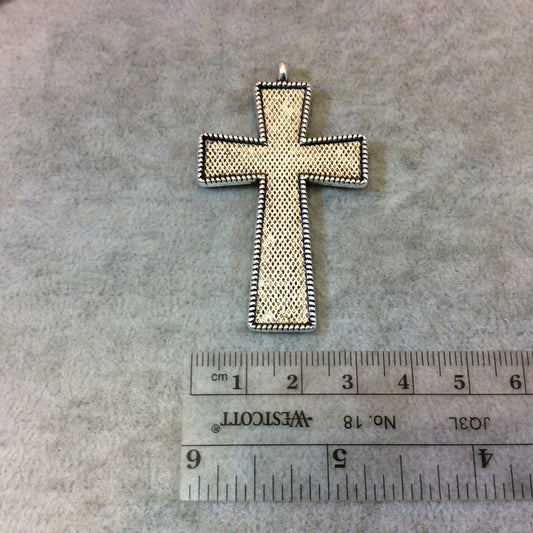 2" Long Tibetan Silver Mesh Stamped/Textured Cross Shaped Focal Pendant - 33mm x 50mm with Attached Bail - Sold Individually (A19137)