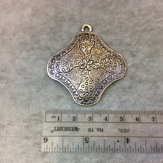 2" Long Tibetan Silver Floral Stamped/Textured Diamond Shaped Focal Pendant - Measuring 53mm x 53mm with Attached Ring - Sold Individually