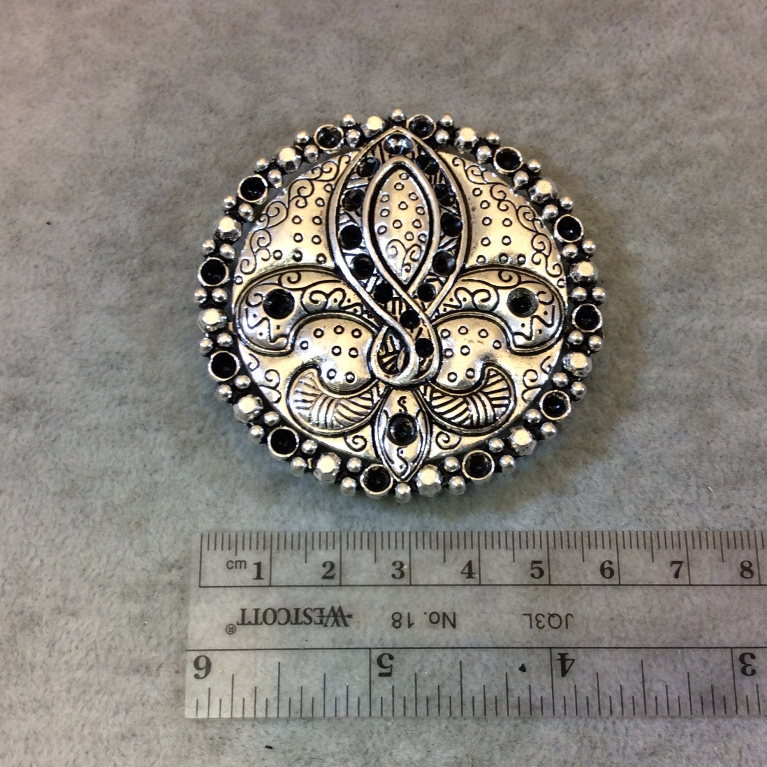 2.25" Long Tibetan Silver Multi-Ring Fleur-de-lis Shaped Focal Pendant - 60mm x 60mm with Hidden Bails - Sold Individually (A19143)