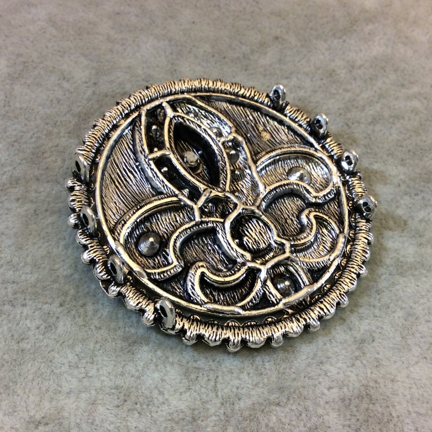 2.25" Long Tibetan Silver Multi-Ring Fleur-de-lis Shaped Focal Pendant - 60mm x 60mm with Hidden Bails - Sold Individually (A19143)