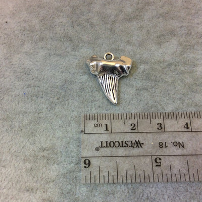 1" Long Tibetan Silver Detailed Shark Tooth Shaped Focal Charm/Pendant - Measuring 19mm x 22mm with Attached Ring - Sold Individually