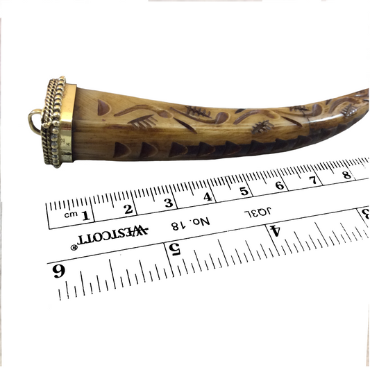 4" Carved (Style A) Square Sided Brown Bone Tusk Pendant with Dotted Gold Cap - Measuring 17mm x 20mm x 112mm, Approx. - Sold Individually
