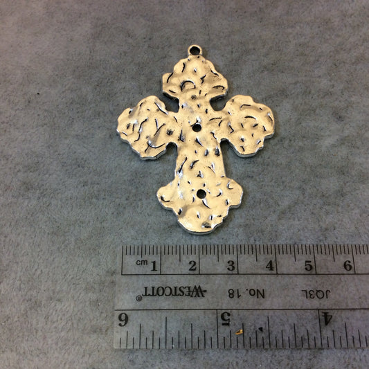 2" Long Tibetan Silver Medieval Dapped/Textured Cross Shaped Focal Pendant - 45mm x 55mm with Attached Ring - Sold Individually (A19893)