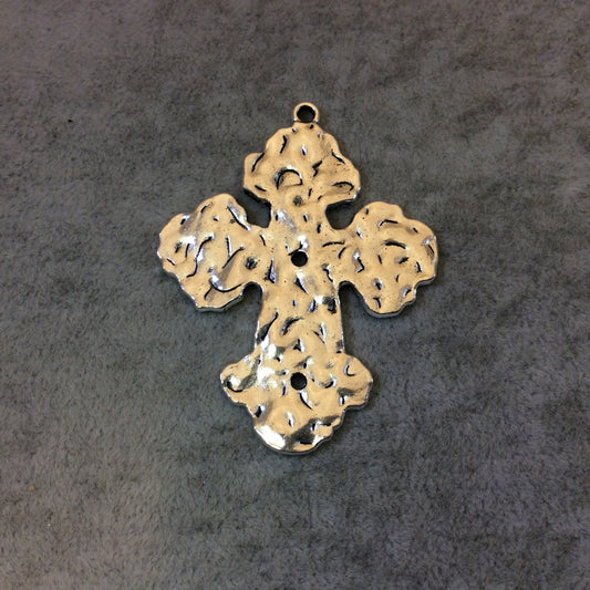 2" Long Tibetan Silver Medieval Dapped/Textured Cross Shaped Focal Pendant - 45mm x 55mm with Attached Ring - Sold Individually (A19893)