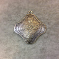 2" Long Tibetan Silver Floral Stamped/Textured Diamond Shaped Focal Pendant - Measuring 53mm x 53mm with Attached Ring - Sold Individually