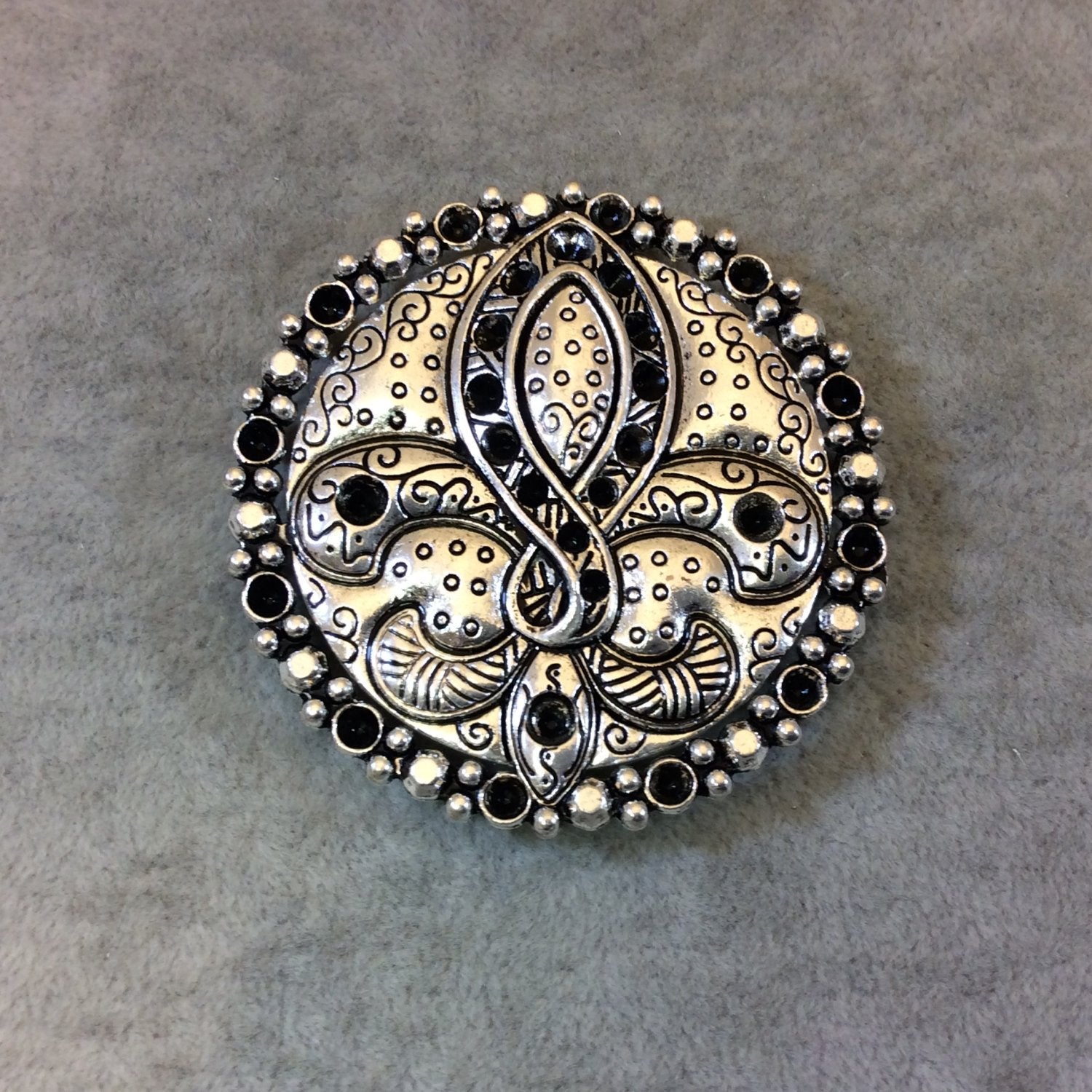 2.25" Long Tibetan Silver Multi-Ring Fleur-de-lis Shaped Focal Pendant - 60mm x 60mm with Hidden Bails - Sold Individually (A19143)