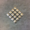2" Long Tibetan Silver Textured Waffle Patterned Diamond Shape Focal Pendant - Measuring 50mm x 50mm with Attached Ring - Sold Individually