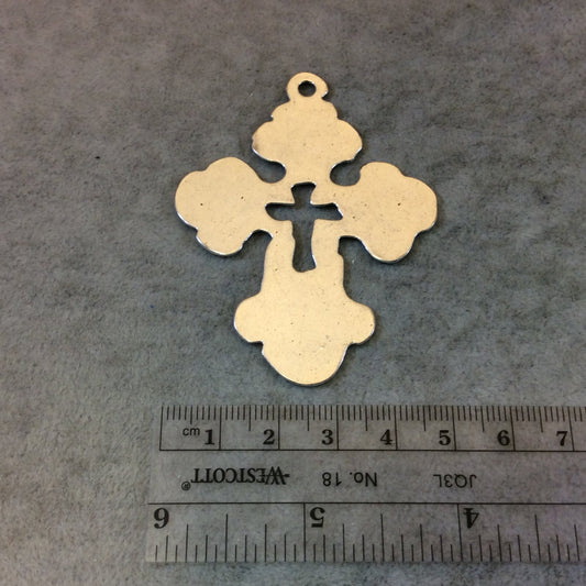 2" Long Tibetan Silver Center Cut-Out Medieval Cross Shaped Focal Pendant - 49mm x 58mm with Attached Ring - Sold Individually (A19182)