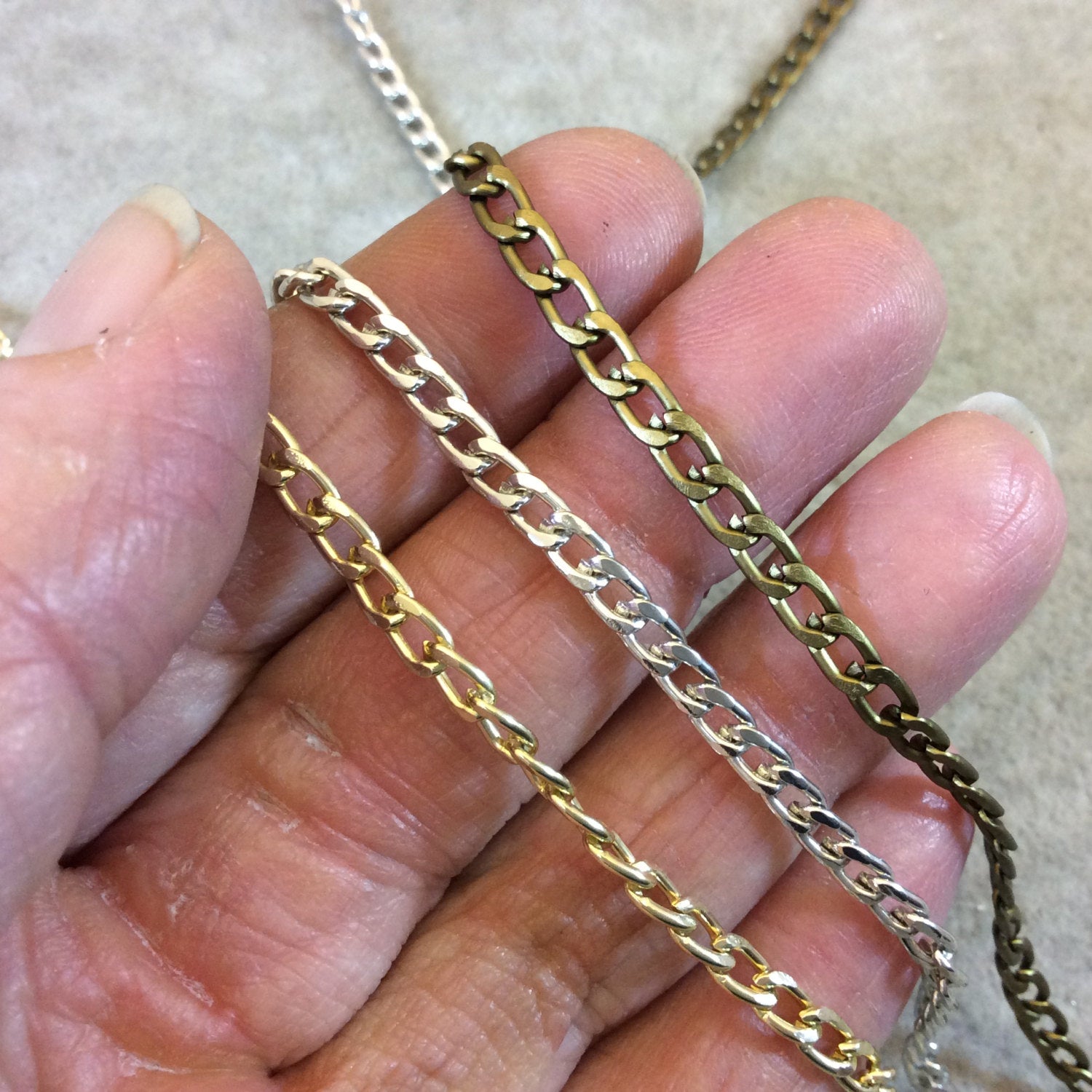 A1907 FULL SPOOL - Bronze Plated Aluminum Flattened Oval Shaped Twisted Link Curb Chain with 3.5mm x 6mm Links - Three Finishes Available
