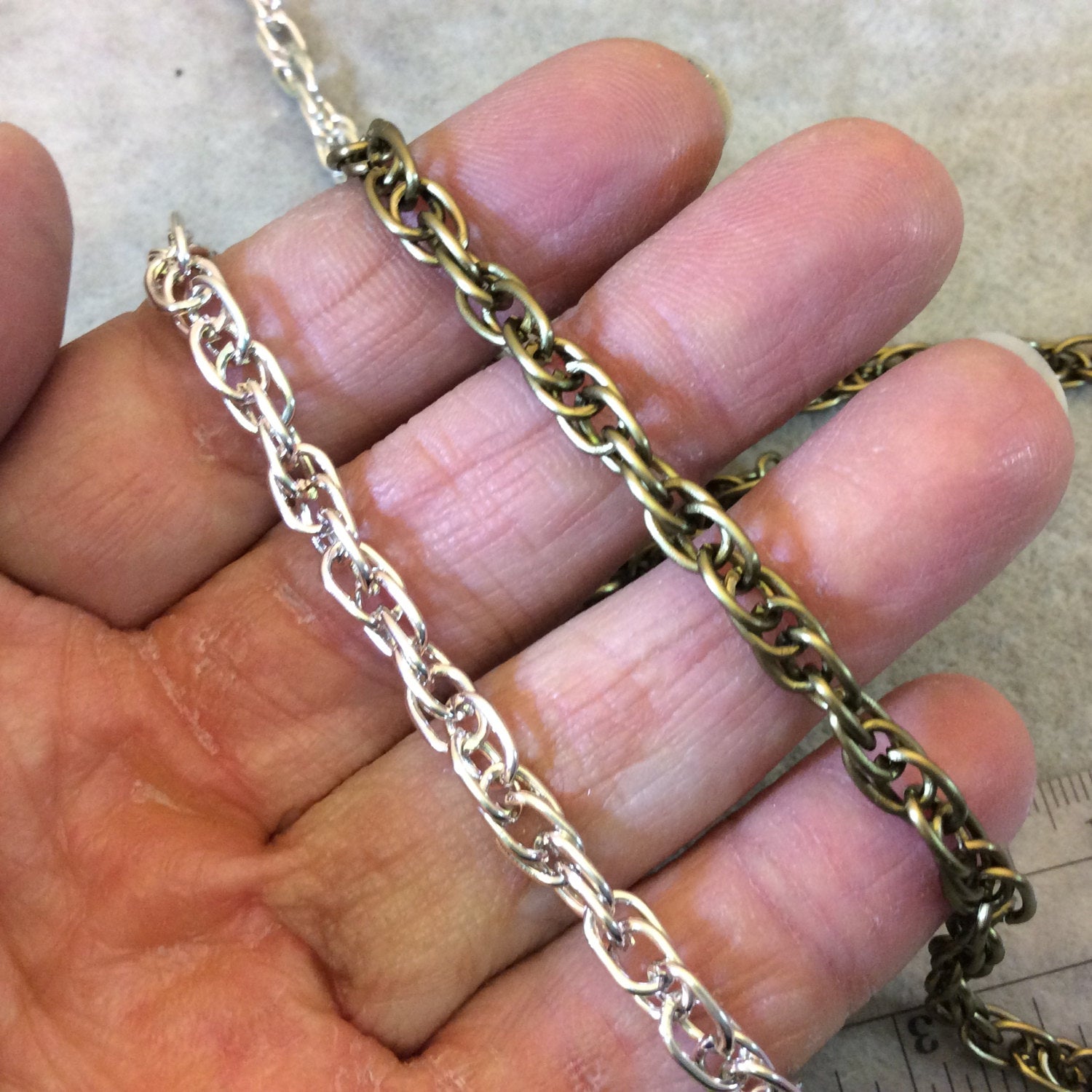 A1904 FULL SPOOL - Silver Plated Aluminum Double Twisted Oval Shaped Prince of Wales Chain with 5mm x 7mm Links - Three Finishes Available