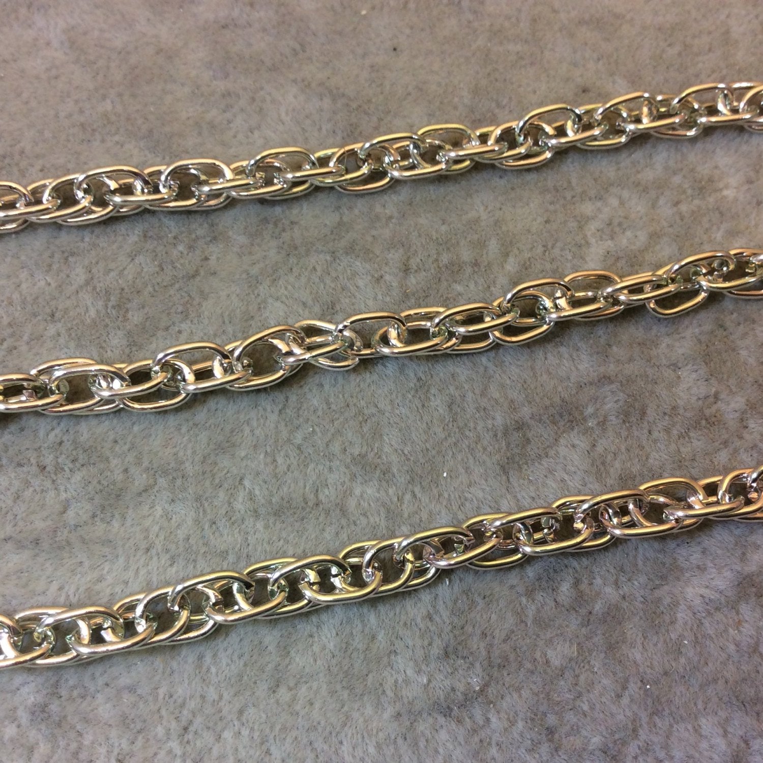 A1904 FULL SPOOL - Silver Plated Aluminum Double Twisted Oval Shaped Prince of Wales Chain with 5mm x 7mm Links - Three Finishes Available