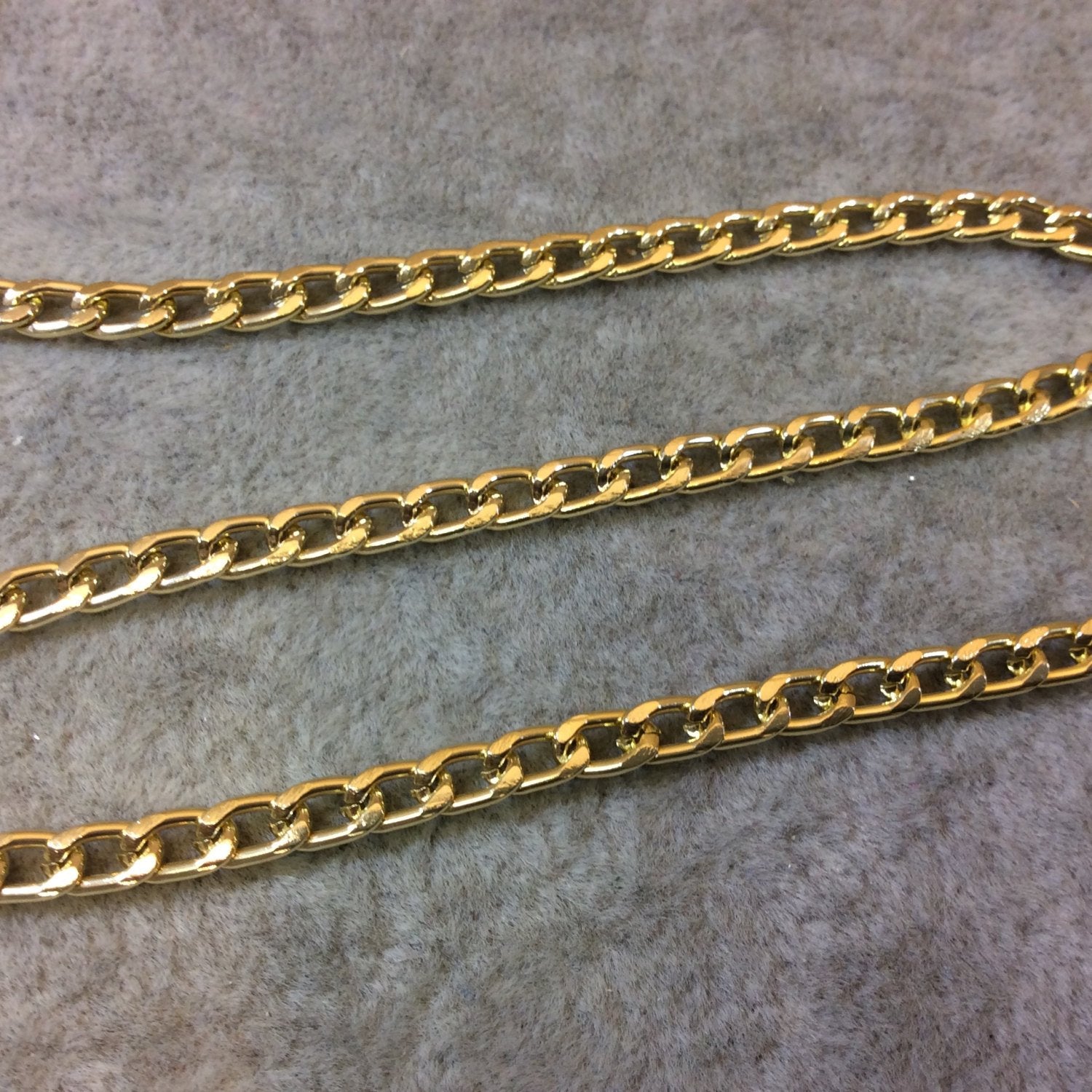 A1907 FULL SPOOL - Gold Plated Aluminum Flattened Oval Shaped Twisted Link Curb Chain with 3.5mm x 6mm Links - Three Finishes Available