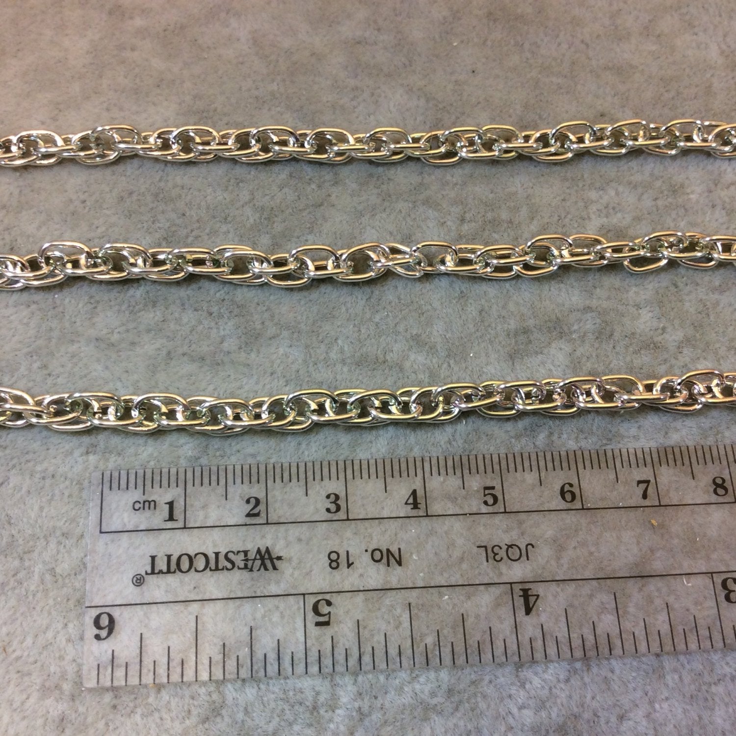 A1904 FULL SPOOL - Silver Plated Aluminum Double Twisted Oval Shaped Prince of Wales Chain with 5mm x 7mm Links - Three Finishes Available