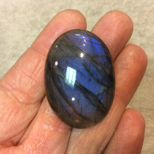OOAK Oval Shaped AAA Iridescent Blue Labradorite Flat Back Cabochon - Measuring 29mm x 41mm, 9mm Dome Height - Natural Gemstone Cab