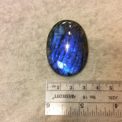 OOAK Oval Shaped AAA Iridescent Blue/Aqua Labradorite Flat Back Cabochon - Measuring 34mm x 46mm, 6mm Dome Height - Natural Gemstone Cab